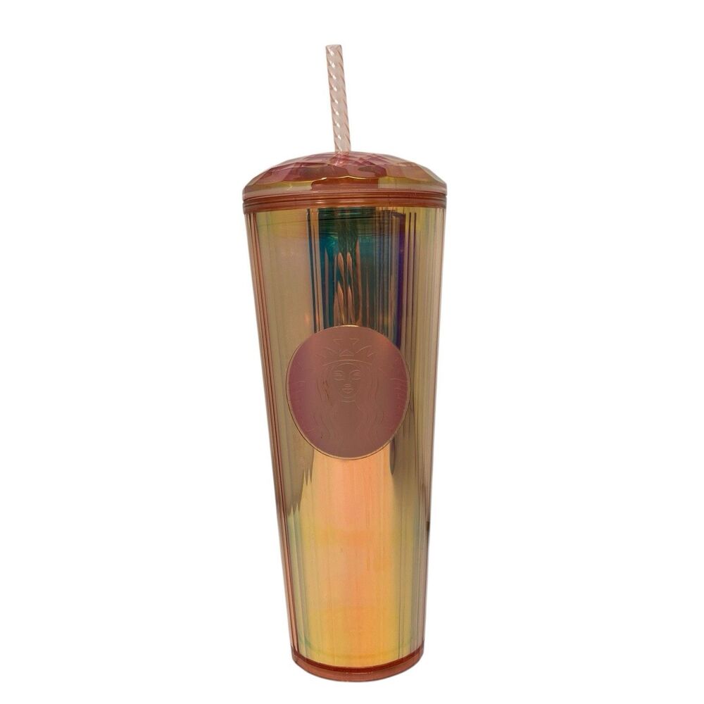 Starbucks 2020 Iridescent Rose Gold Orange Dome Lid 24oz Venti Cold Cup Tumbler